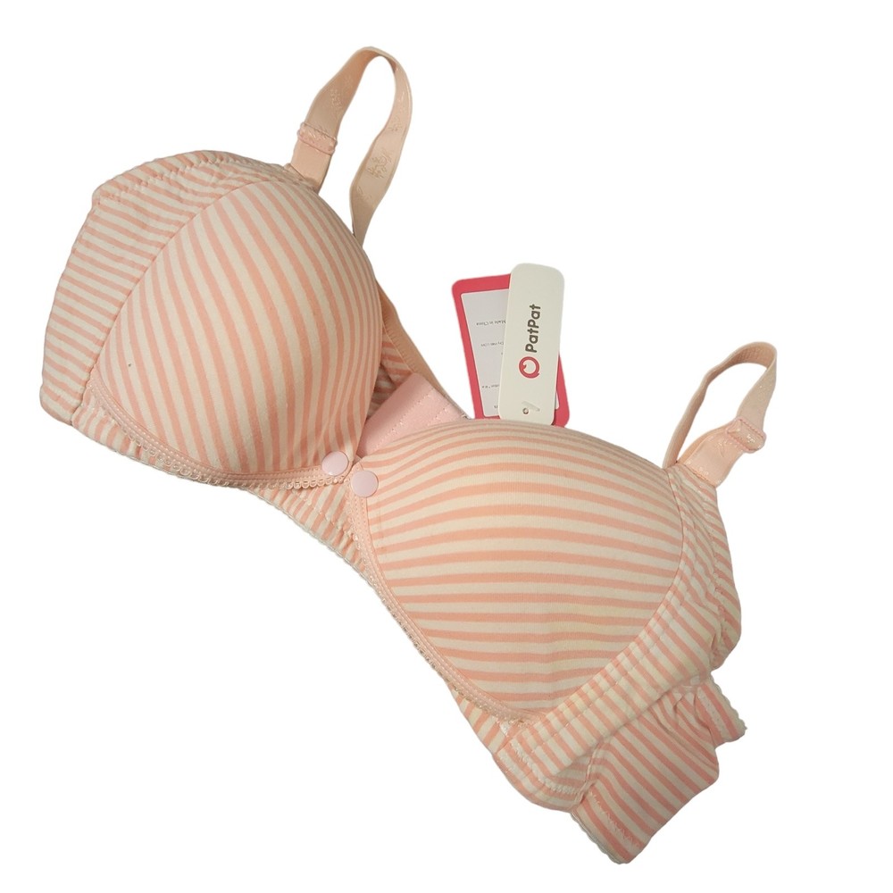 Pat Pat Womens‎ Pink White Cotton Pretty Striped Breastfeeding Bra Size Large